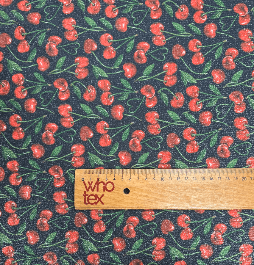 Cherry Print Lurex Fabric by the Metre - Whotex Fabrics London