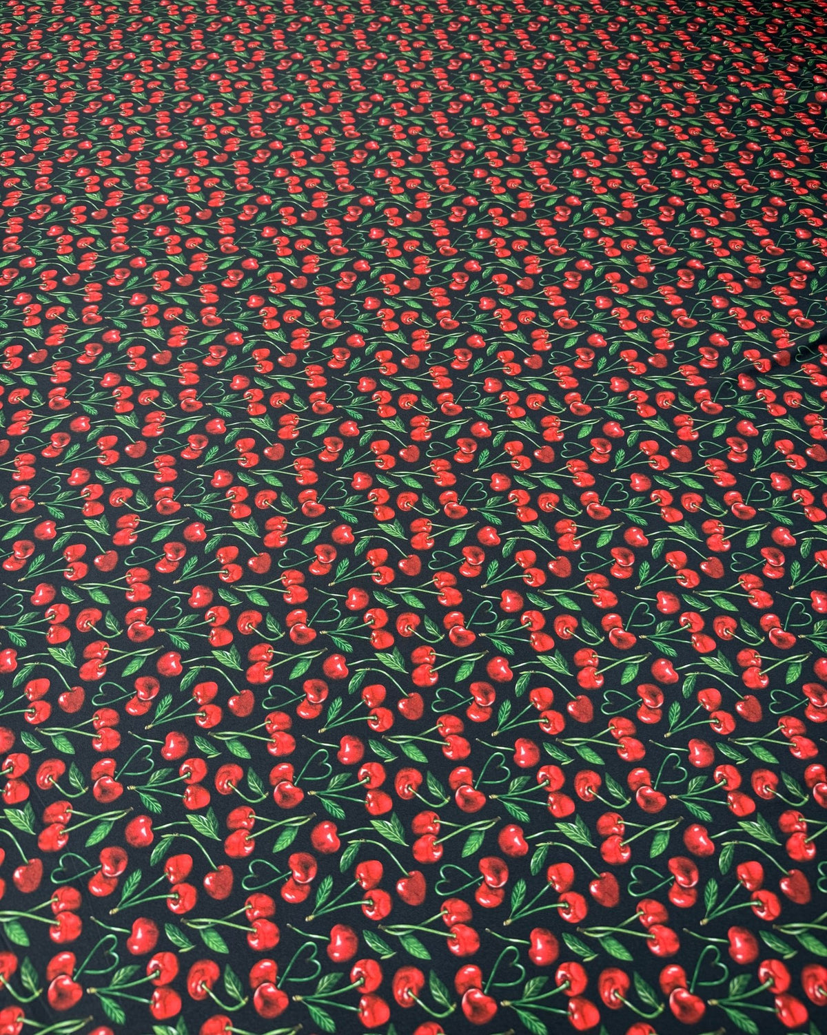 Cherry Print Lycra Stretch Fabric by the Metre - Whotex Fabrics London