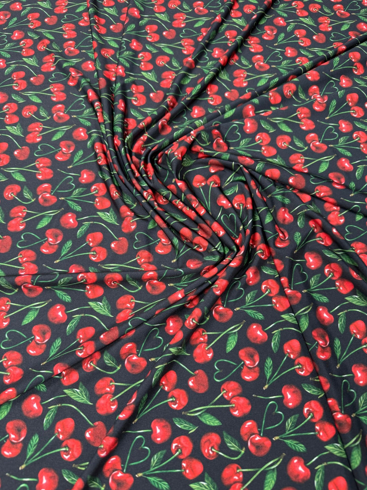 Cherry Print Lycra Stretch Fabric by the Metre - Whotex Fabrics London