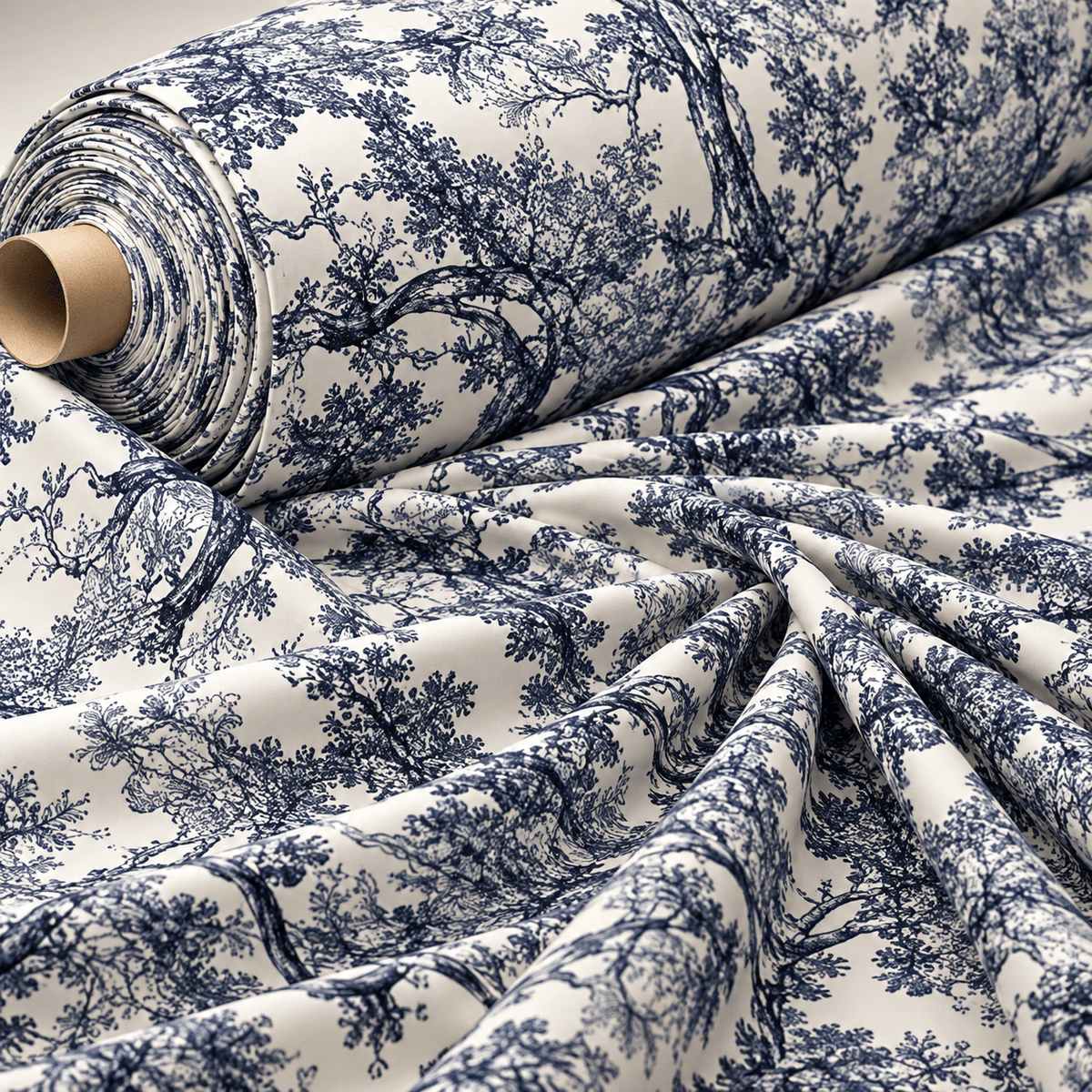 Classic Toile Scenic Print Fashion Navy Blue Fabric by the Metre - Whotex Fabrics London