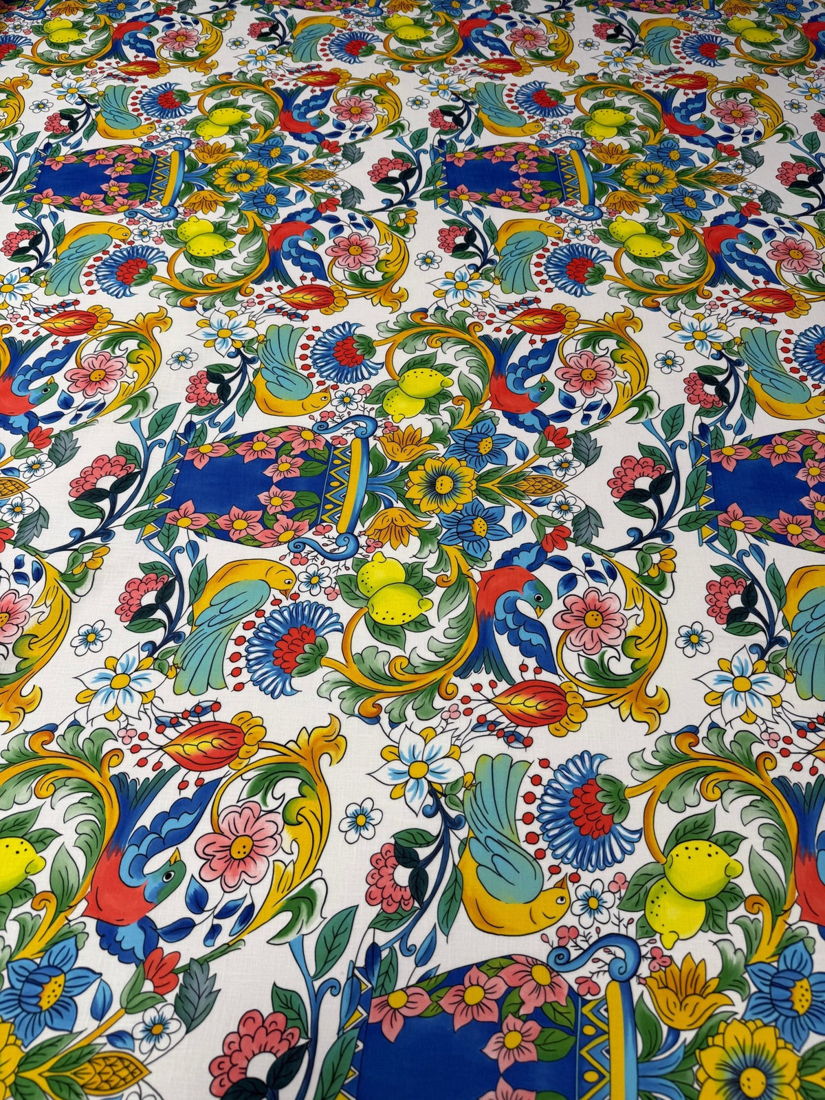 Colourful Floral Linen Fabric by the Metre - Whotex Fabrics London
