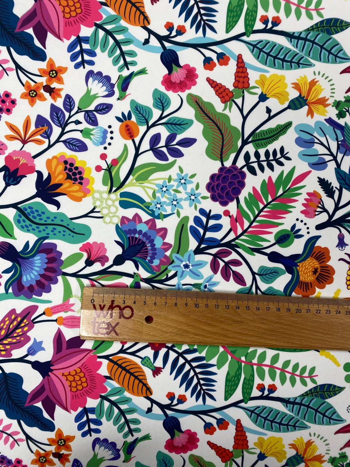 Colourful Floral Print Lycra Stretch Fabric by the Metre - Whotex Fabrics London