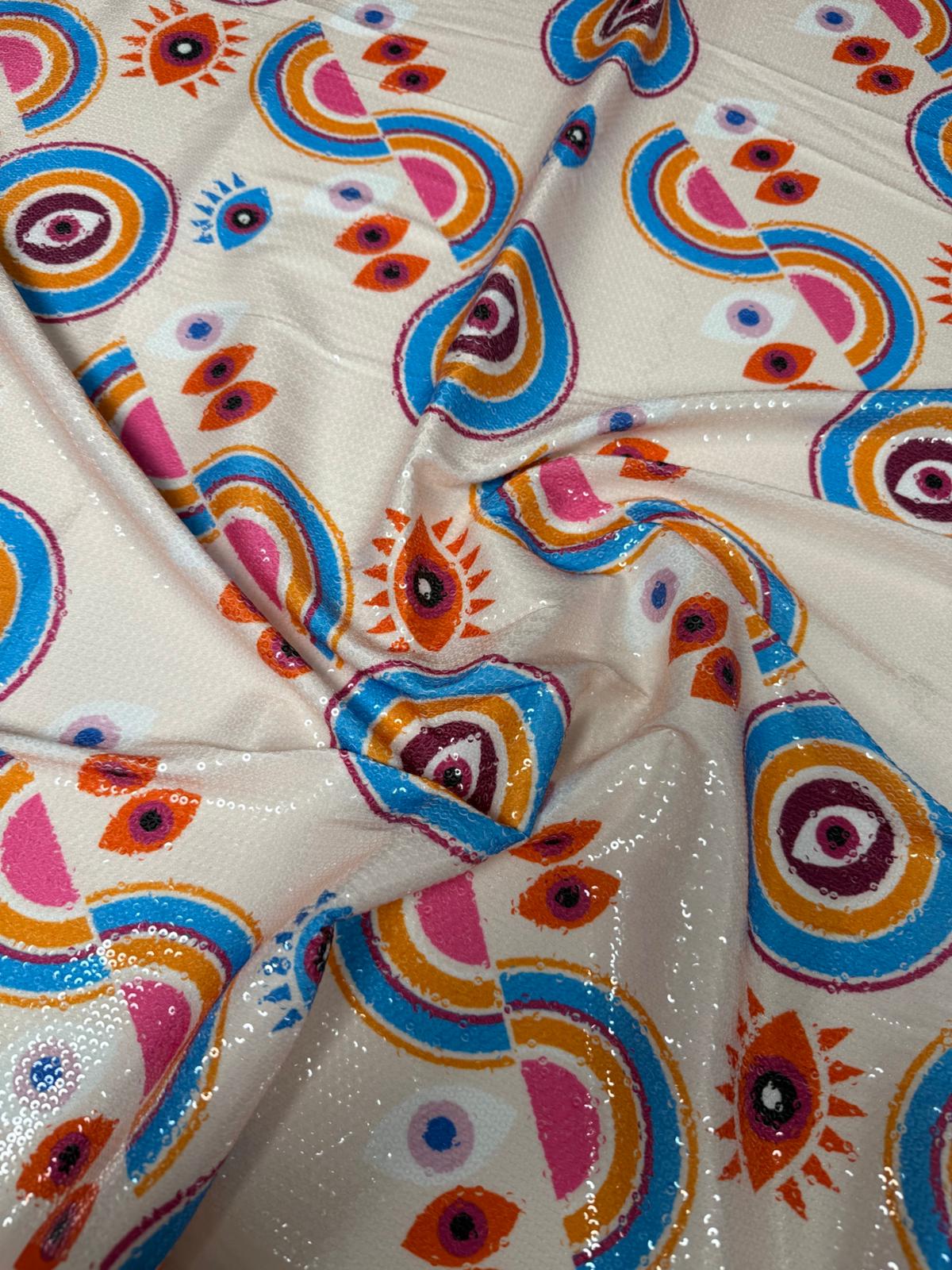 Colourful Geometric Sequin Fabric by the Metre - Whotex Fabrics London