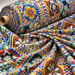 Colourful Tile Print Lycra Satin Fabric by the Metre - Whotex Fabrics London
