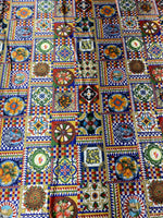 Colourful Tile Print Lycra Satin Fabric by the Metre - Whotex Fabrics London