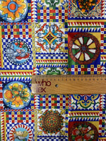 Colourful Tile Print Lycra Satin Fabric by the Metre - Whotex Fabrics London