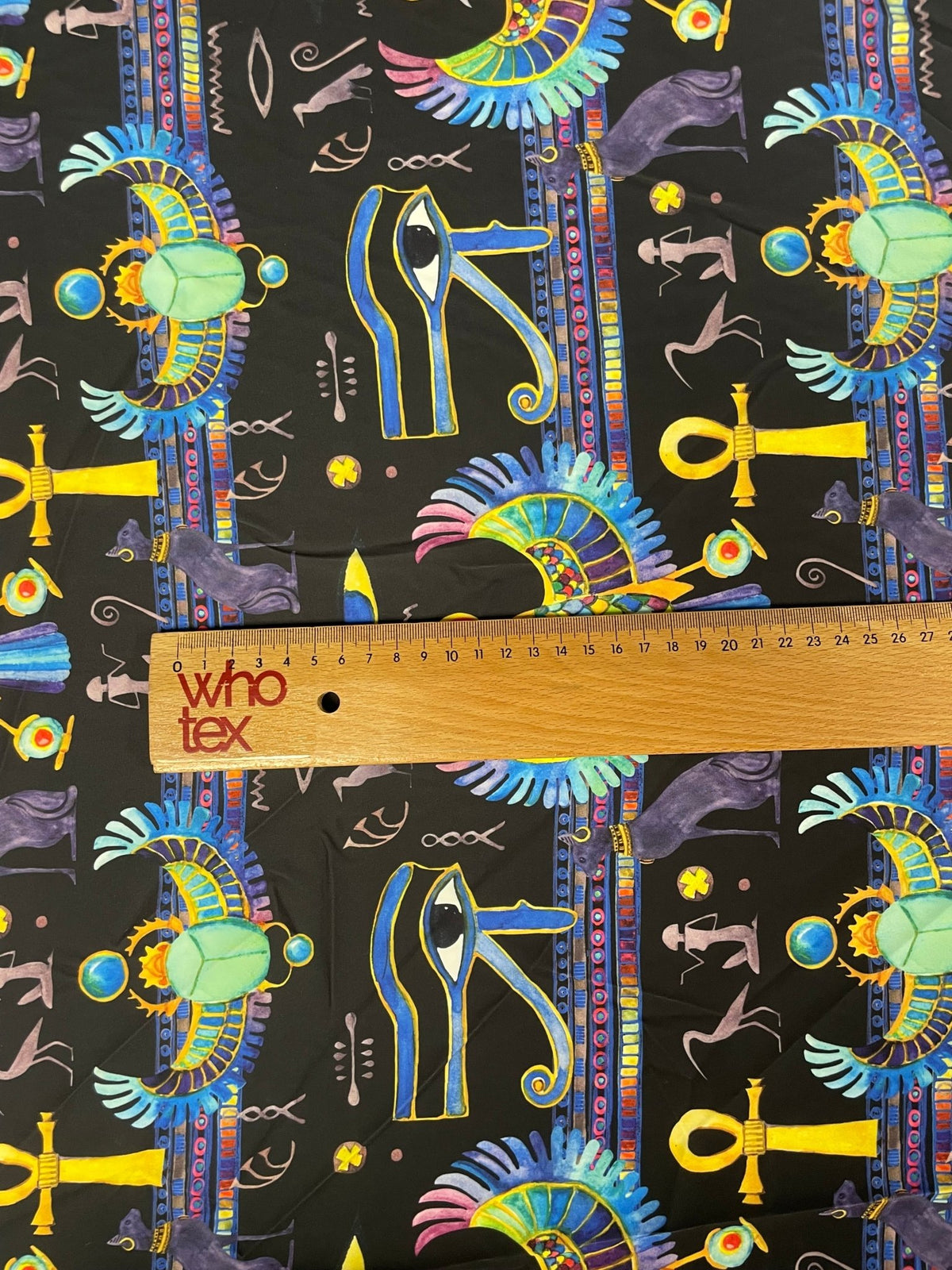 Egyptian Symbol Crepe Fabric by the Metre – Mystical Design - Whotex Fabrics London