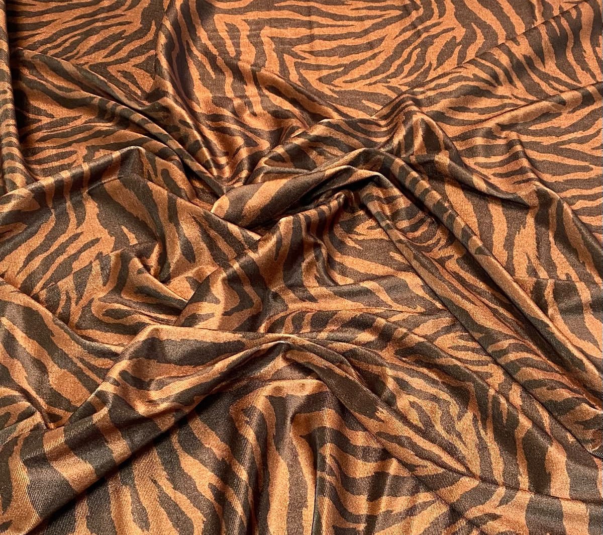 Elegant Brown Zebra Stretch Velvet Fabric by the Metre - Whotex Fabrics London