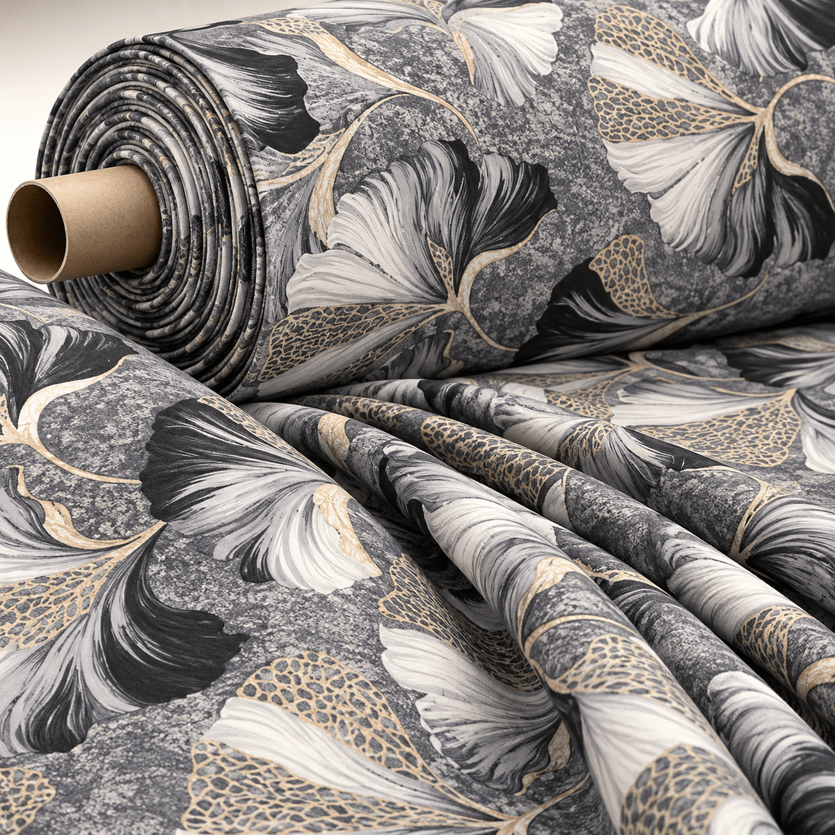 Elegant Gold Vein Botanical Fabric by Metre - Whotex Fabrics London
