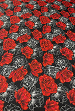 Elegant Red Rose Patterned Fabric by Metre - Whotex Fabrics London