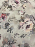 Watercolor soft rose and peony floral fabric on light background with subtle pastel tones