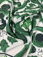 Emerald Majolica Tile Organic Cotton Poplin Fabric by the Metre - Whotex Fabrics London
