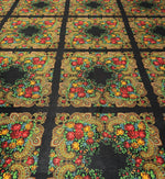 Ethnic Floral Pattern Black Velvet Fabric - Whotex Fabrics London