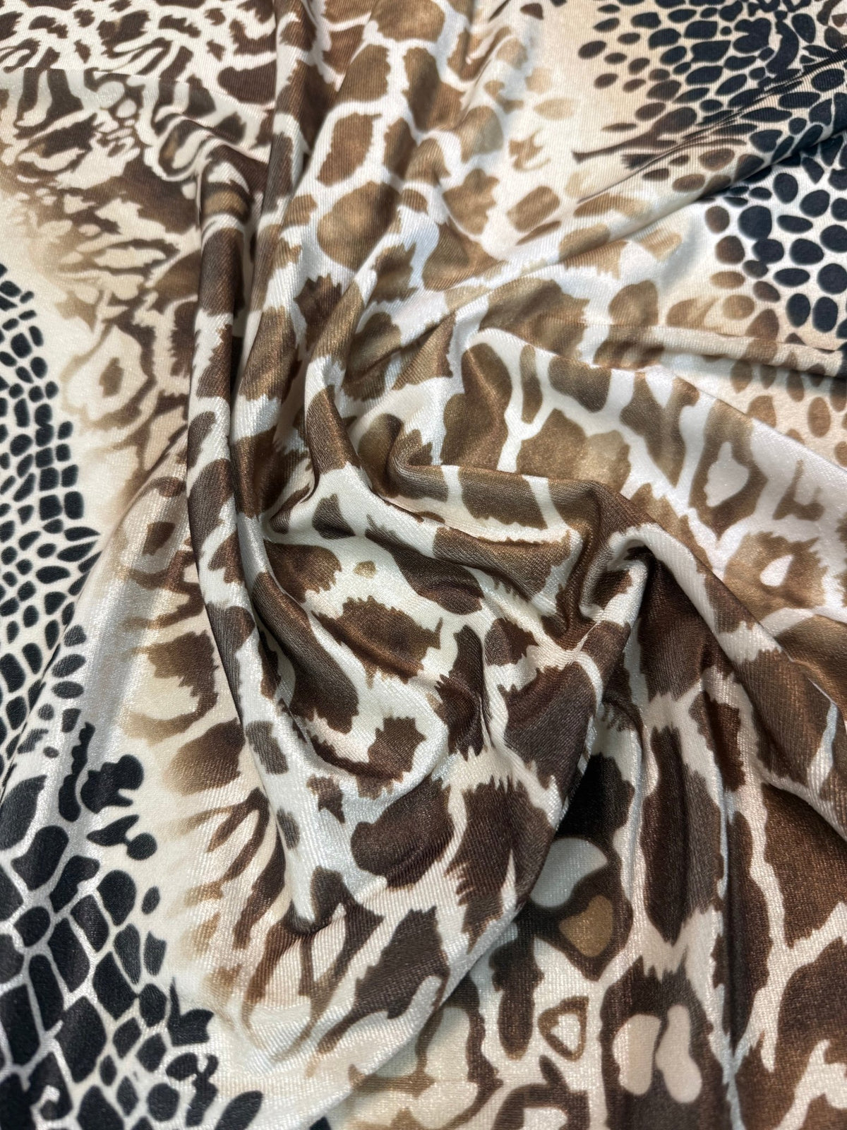 Exotic Animal Print Stretch Velvet Fabric by the Metre - Whotex Fabrics London