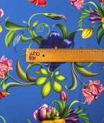 Floral Blue Crepe Fabric by the Metre - Whotex Fabrics London