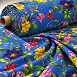 Floral Blue Crepe Fabric by the Metre - Whotex Fabrics London