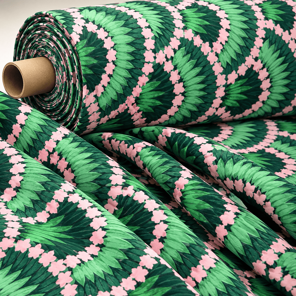 Floral Leaf Pattern Crepe Fabric by Metre - Whotex Fabrics London