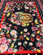 Floral Lion Print Lycra Stretch Fabric by the Metre - Whotex Fabrics London
