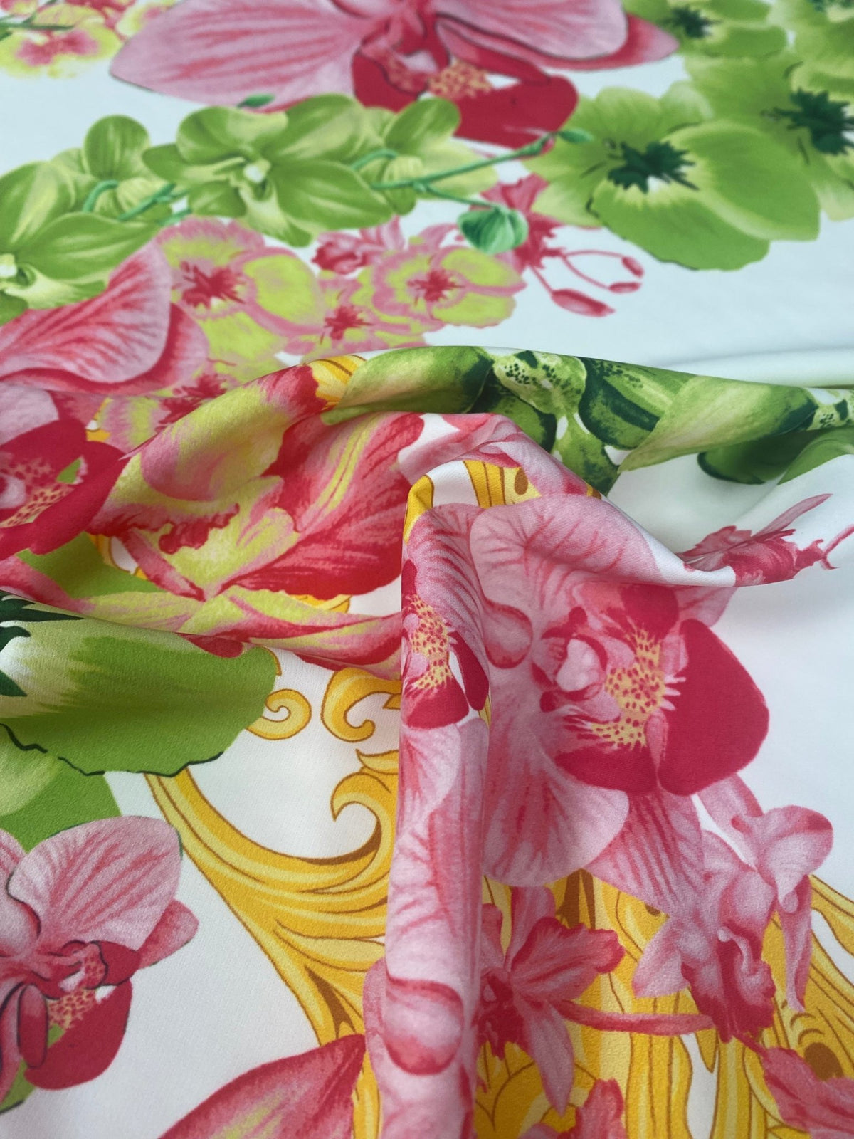 Floral Orchid Crepe Fabric by the Metre - Whotex Fabrics London