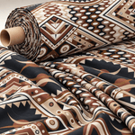 Geometric Art Deco Fabric – Brown Beige Retro Pattern by the Metre - Whotex Fabrics London