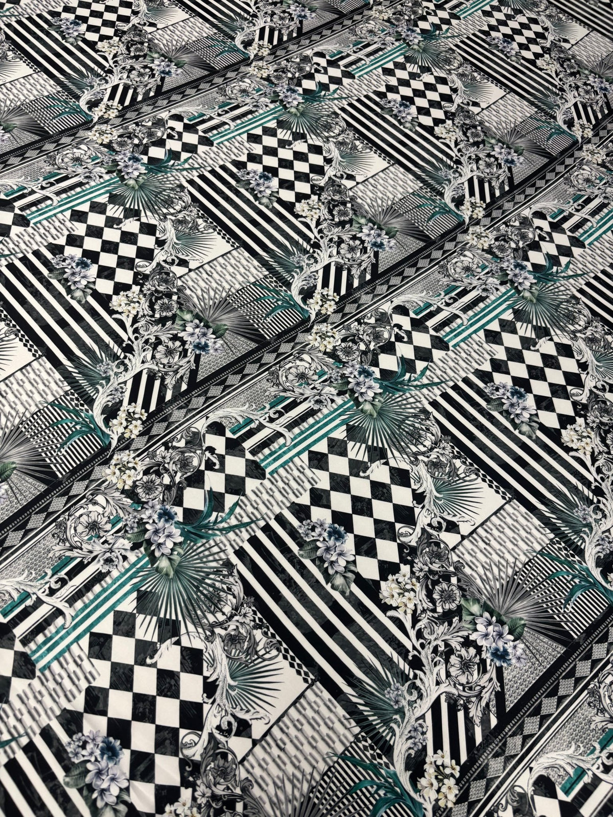Geometric Floral Chiffon Satin Fabric by the Metre – Black & White Luxury - Whotex Online Fabric Store