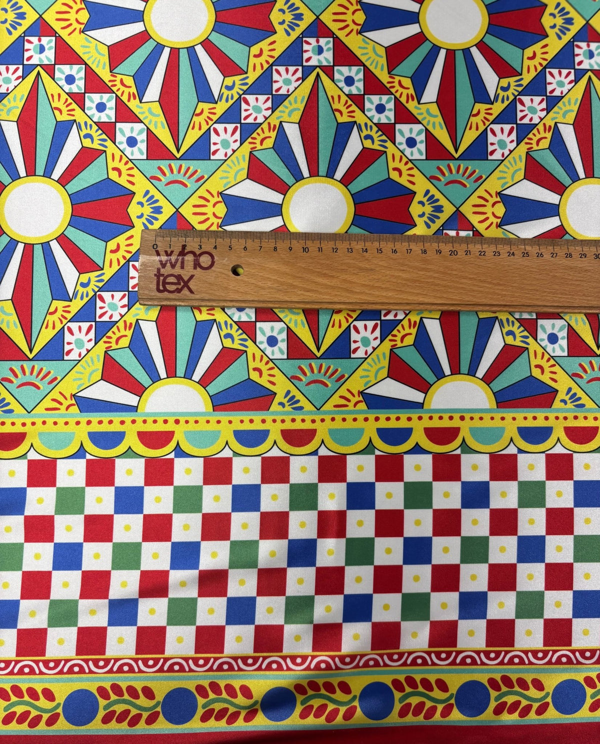 Geometric Mosaic Lycra Satin Fabric by the Metre - Whotex Fabrics London