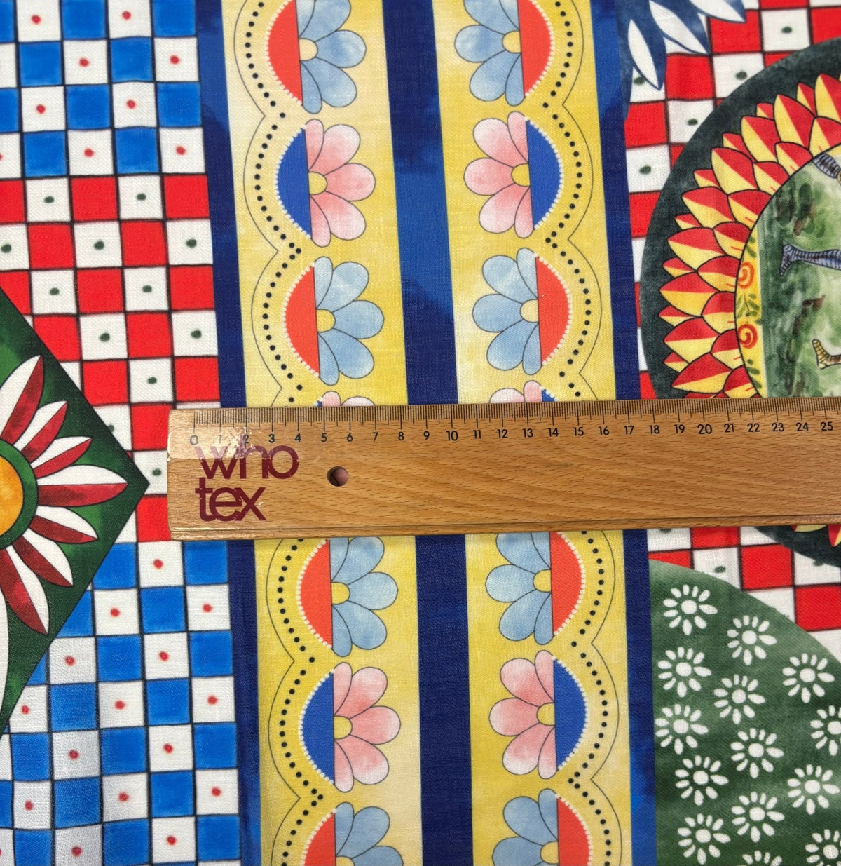 Geometric Mosaic Print Linen Fabric by the Metre - Whotex Fabrics London