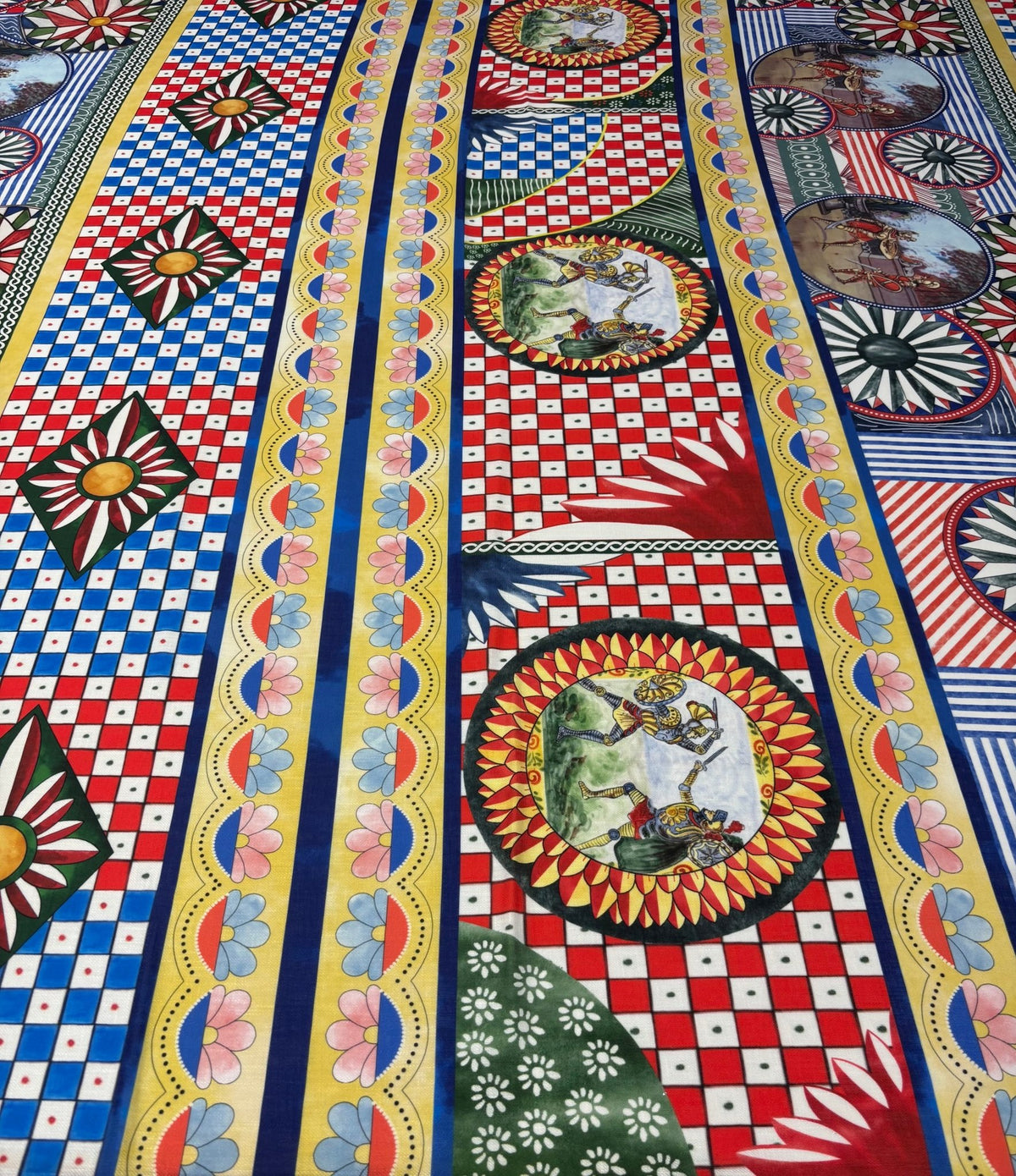 Geometric Mosaic Print Linen Fabric by the Metre - Whotex Fabrics London