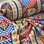 Geometric Mosaic Print Poly Linen Fabric by the Metre - Whotex Fabrics London