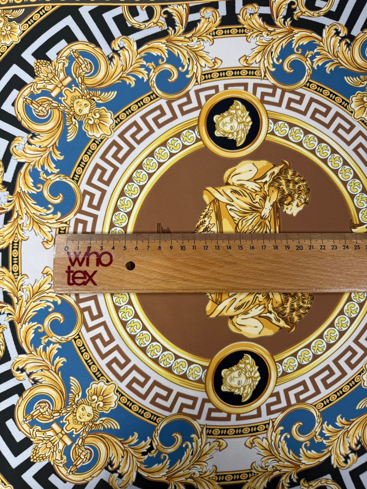Gold Blue Baroque Satin Fabric by the Metre - Whotex Fabrics London