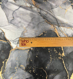 Gray Tie Dye Fabric with Gold Accents – Custom Printed Fabric on Satin, Crepe, Spandex or Chiffon - Whotex Fabrics London