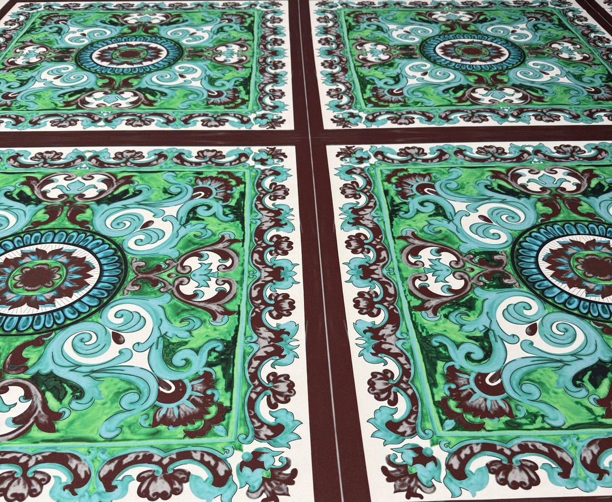 Green Ornamental Paisley Lycra Stretch Fabric by the Metre - Whotex Fabrics London