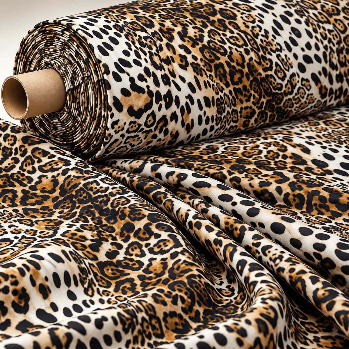 Leopard Print with Gold Accents Organic Cotton Poplin Fabric by the Metre - Whotex Fabrics London