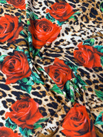 Leopard & Red Rose Organic Cotton Poplin Fabric by the Metre - Whotex Fabrics London