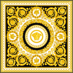 Luxurious Baroque Medusa pattern fabric in black and gold with intricate floral and ornamental design