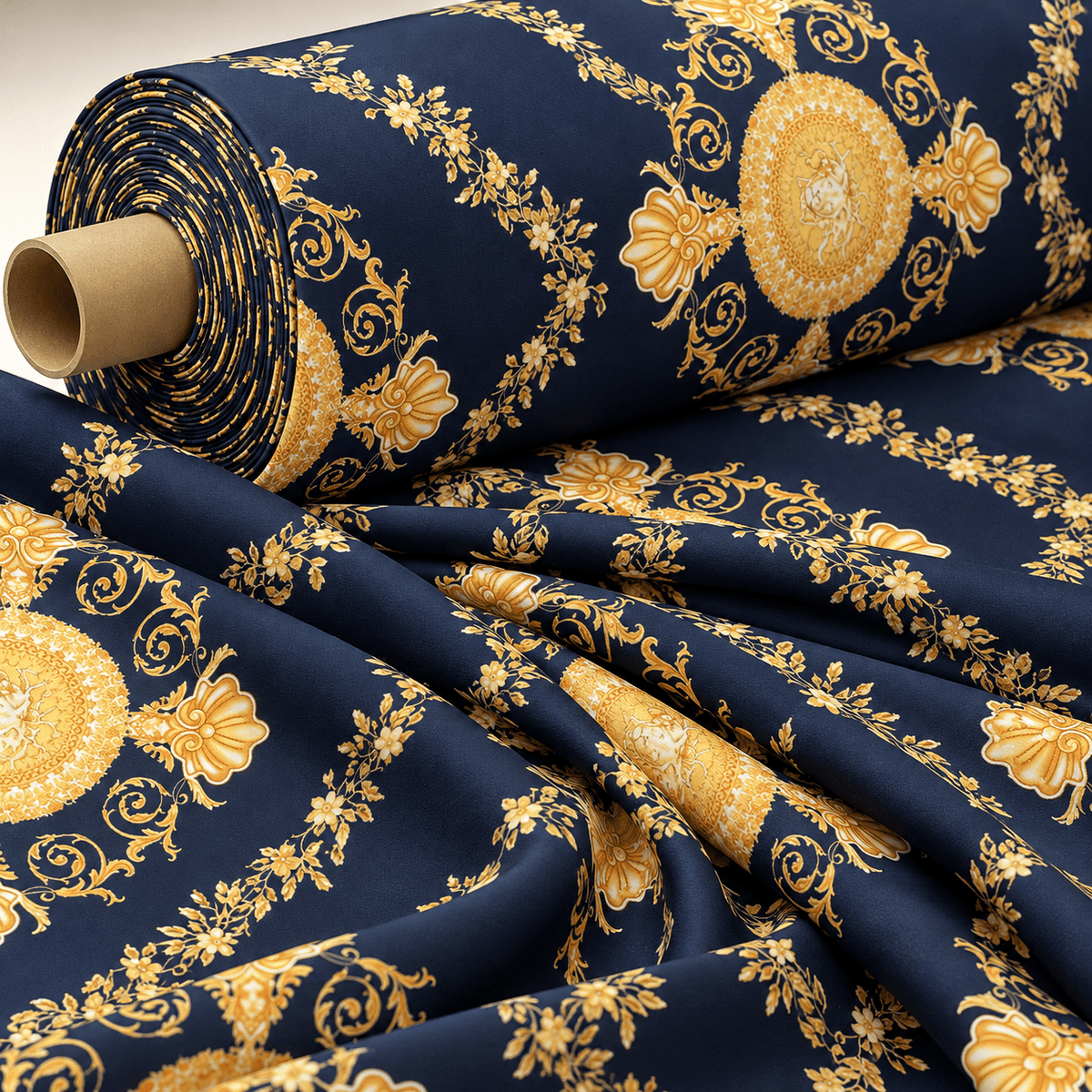 Luxury Baroque Fabric – Black & Gold Ornate Design - Whotex Fabrics London