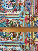 Luxury Baroque fabric with multicolor floral and tiger ornamental print and intricate baroque patterns, 150cm wide