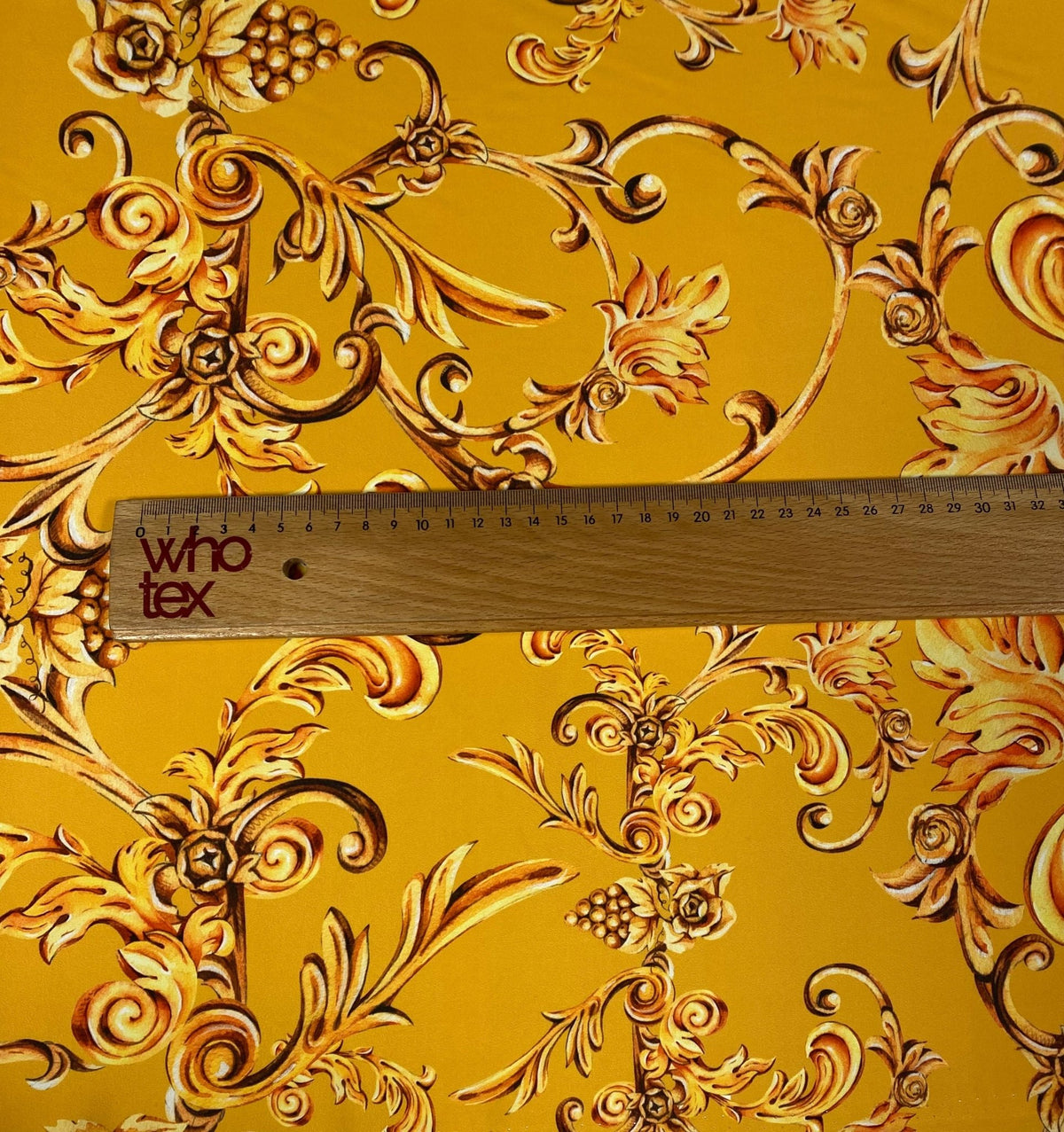 Luxury Baroque Floral Crepe Fabric by the Metre – Golden Yellow - Whotex Online Fabric Store