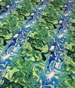 Marble Effect Fabric by the Metre – Blue Green Print - Whotex Fabrics London