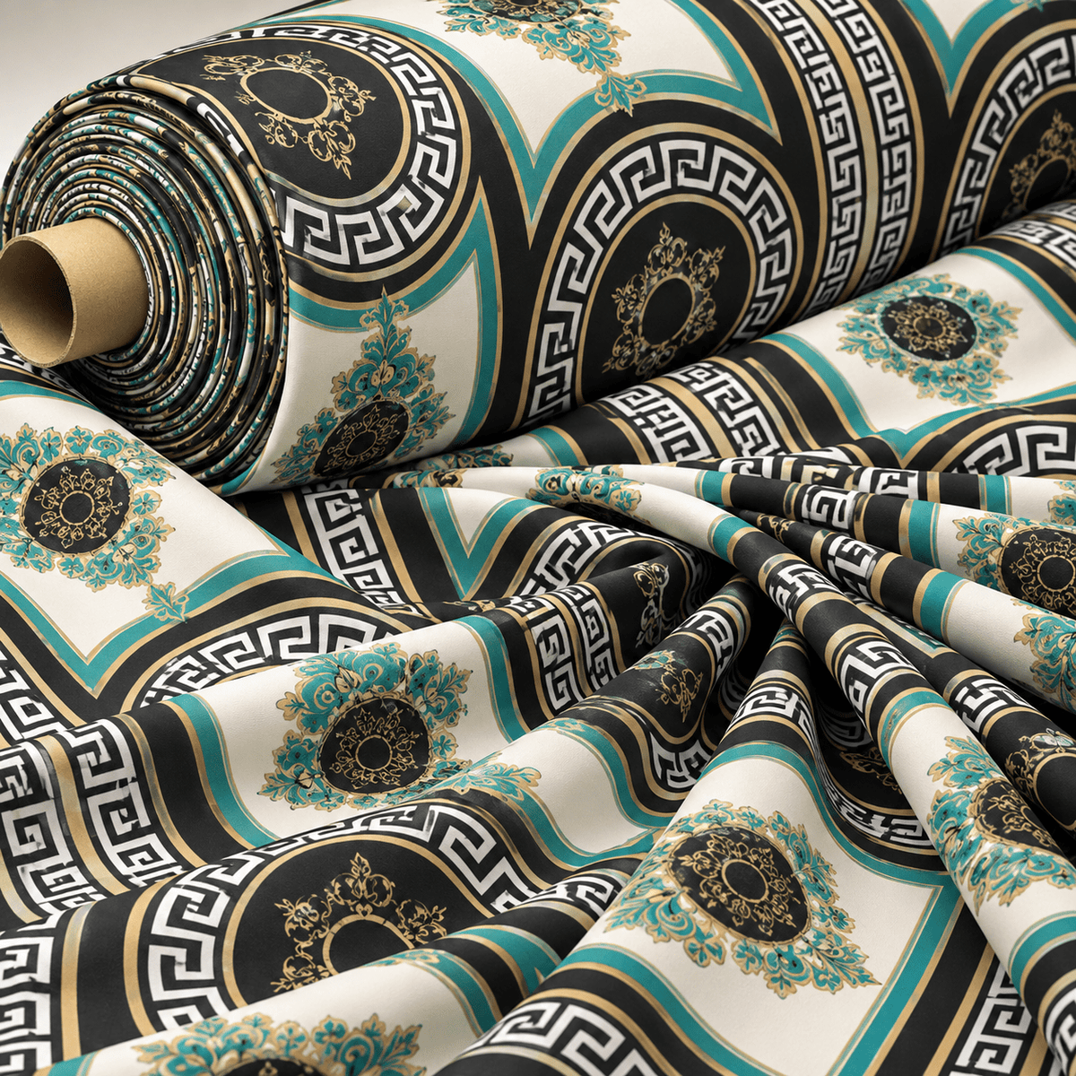 Medallion Border Satin Fabric by the Metre - Whotex Fabrics London