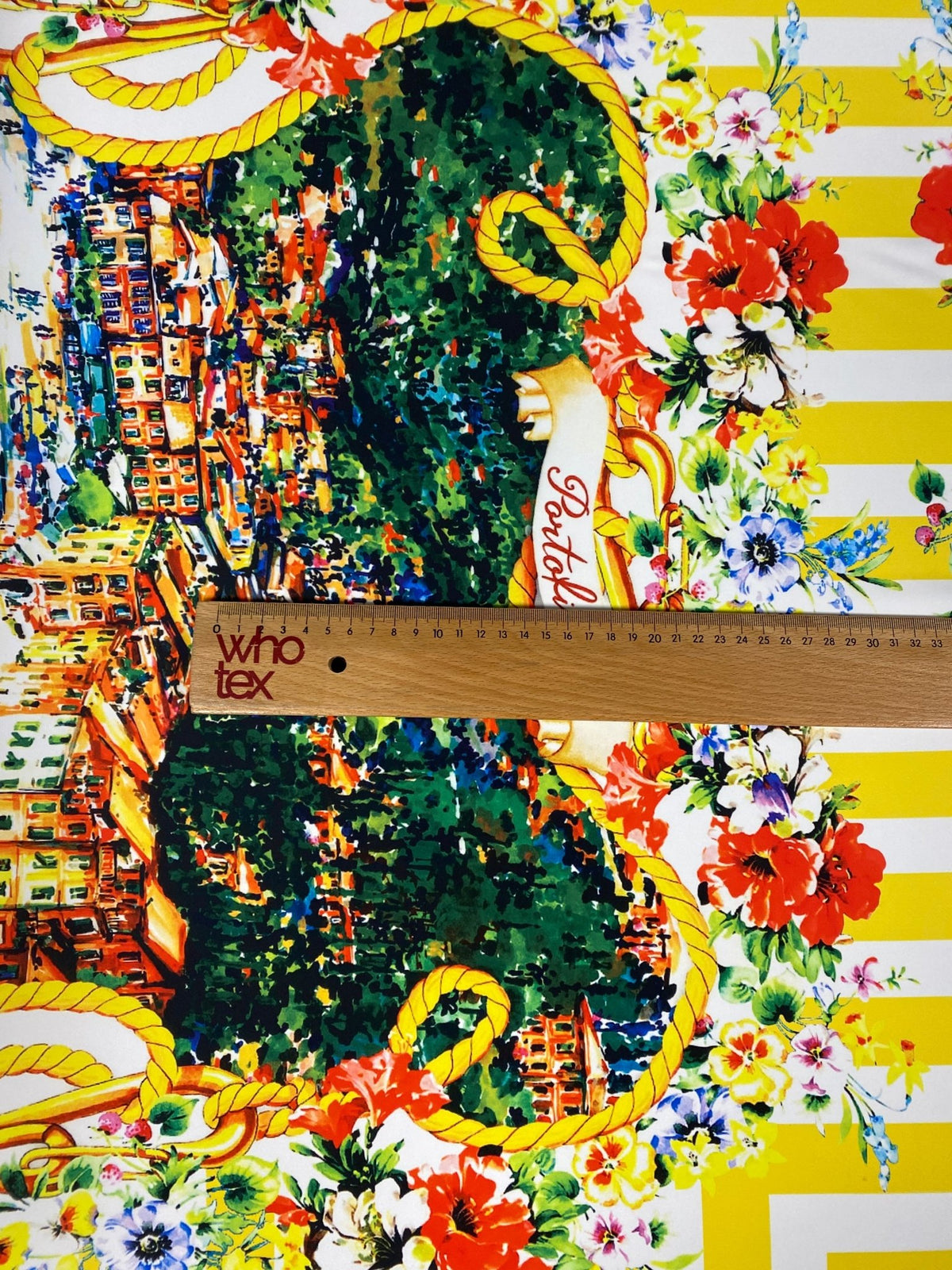 Mediterranean Print Crepe Fabric by the Metre – Yellow Stripes Floral - Whotex Online Fabric Store