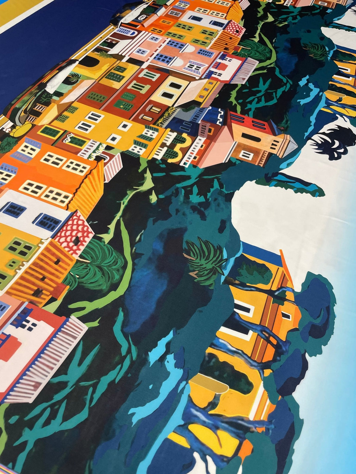 Mediterranean Village Crepe Fabric by the Metre – Colourful - Whotex Fabrics London