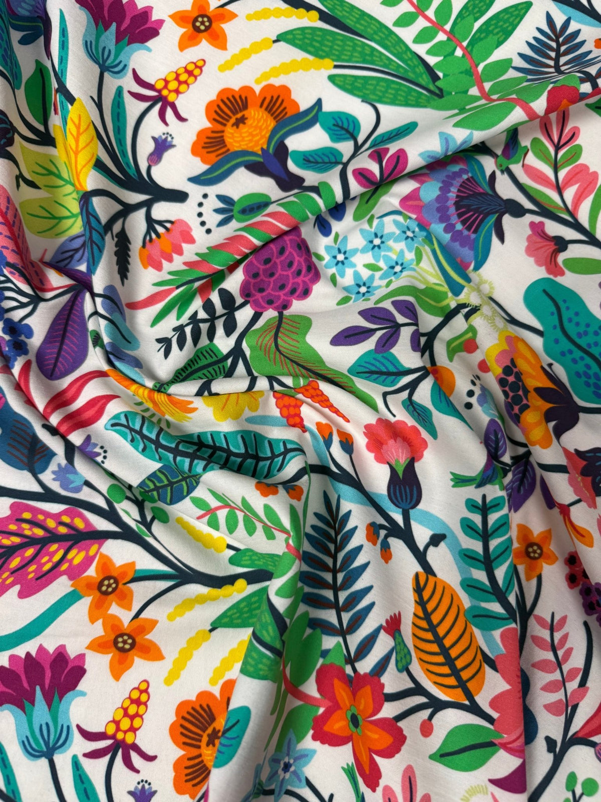 Mexican Flowers Organic Cotton Poplin Fabric by the Metre - Whotex Fabrics London