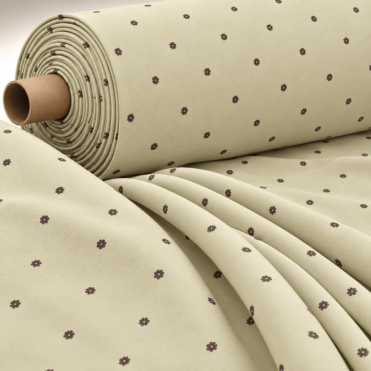 Minimal Yellow with Small Brown Floral Fabric by Metre - Whotex Fabrics London