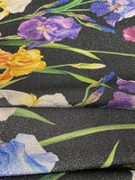 Multicolor Floral Pattern Fabric Big Flowers on Black Background - Whotex Fabrics London