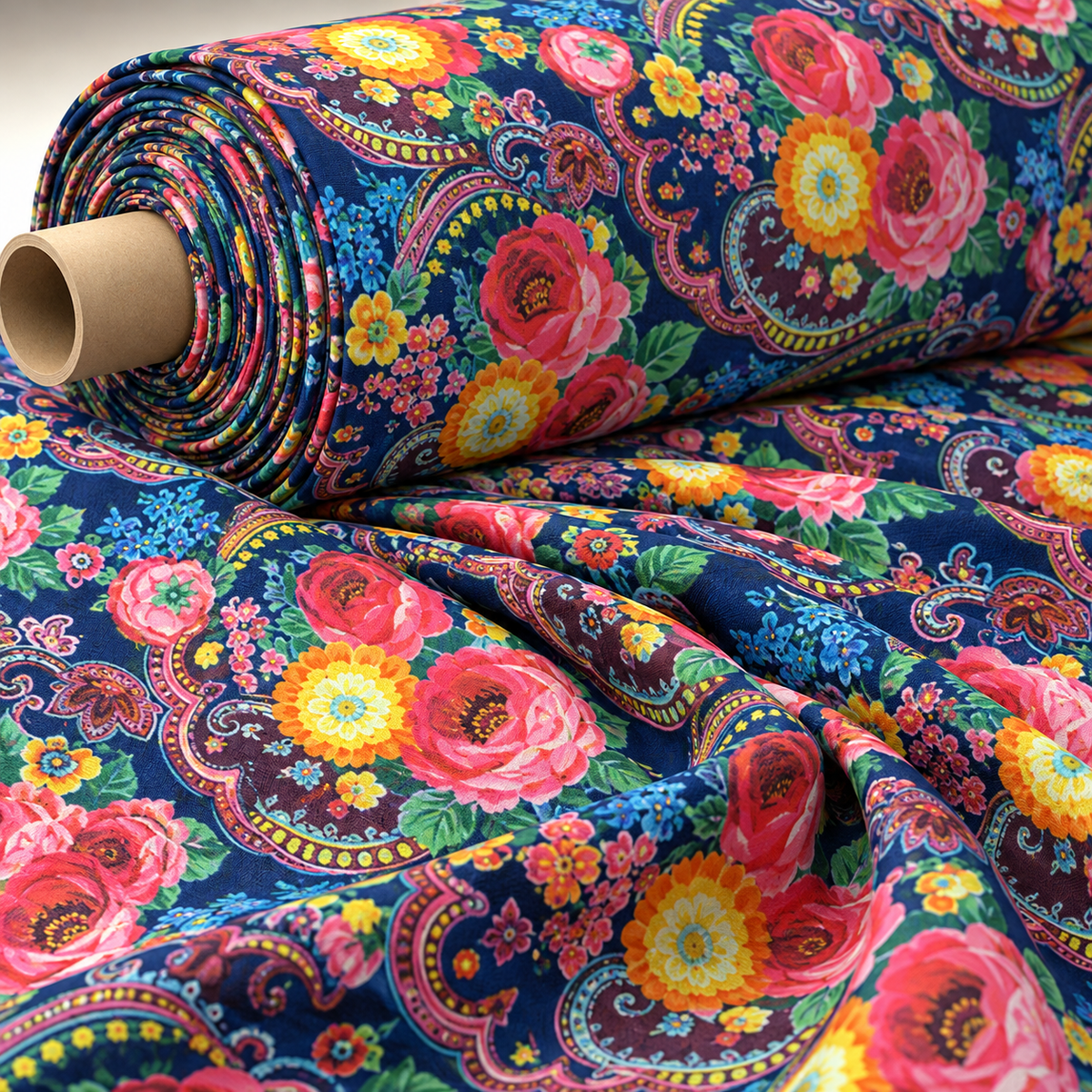Multicolour Floral Poly Linen Fabric by the Metre - Whotex Fabrics London