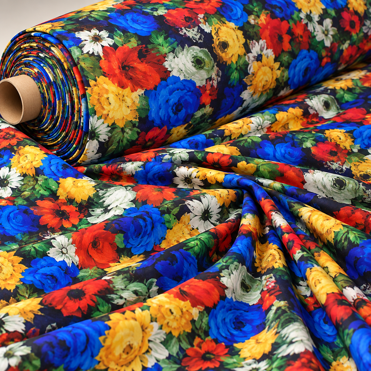 Multicolour Floral Print Fabric by the Metre - Whotex Fabrics London