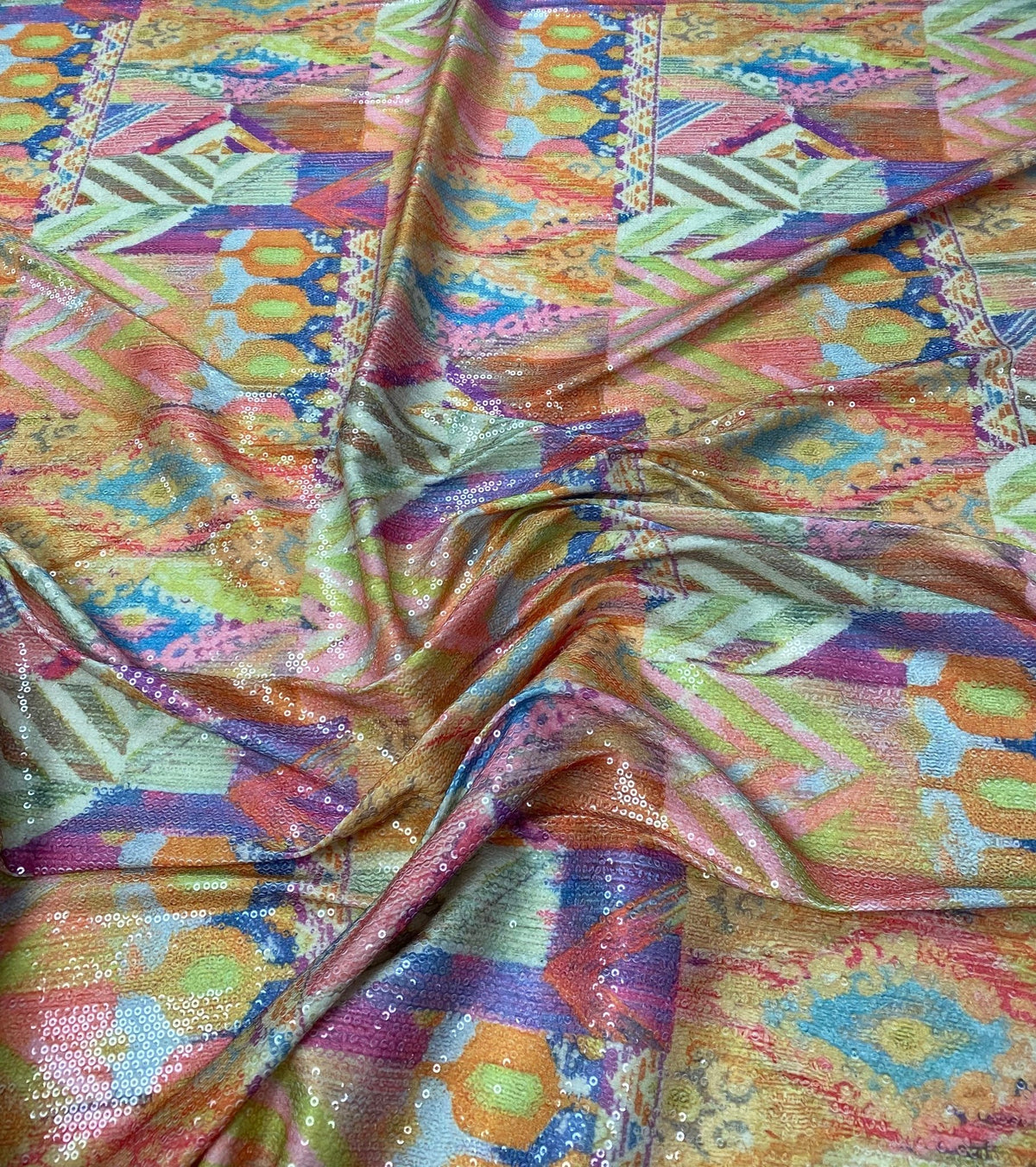 Multicolour Patchwork Sequin Fabric by the Metre - Whotex Fabrics London