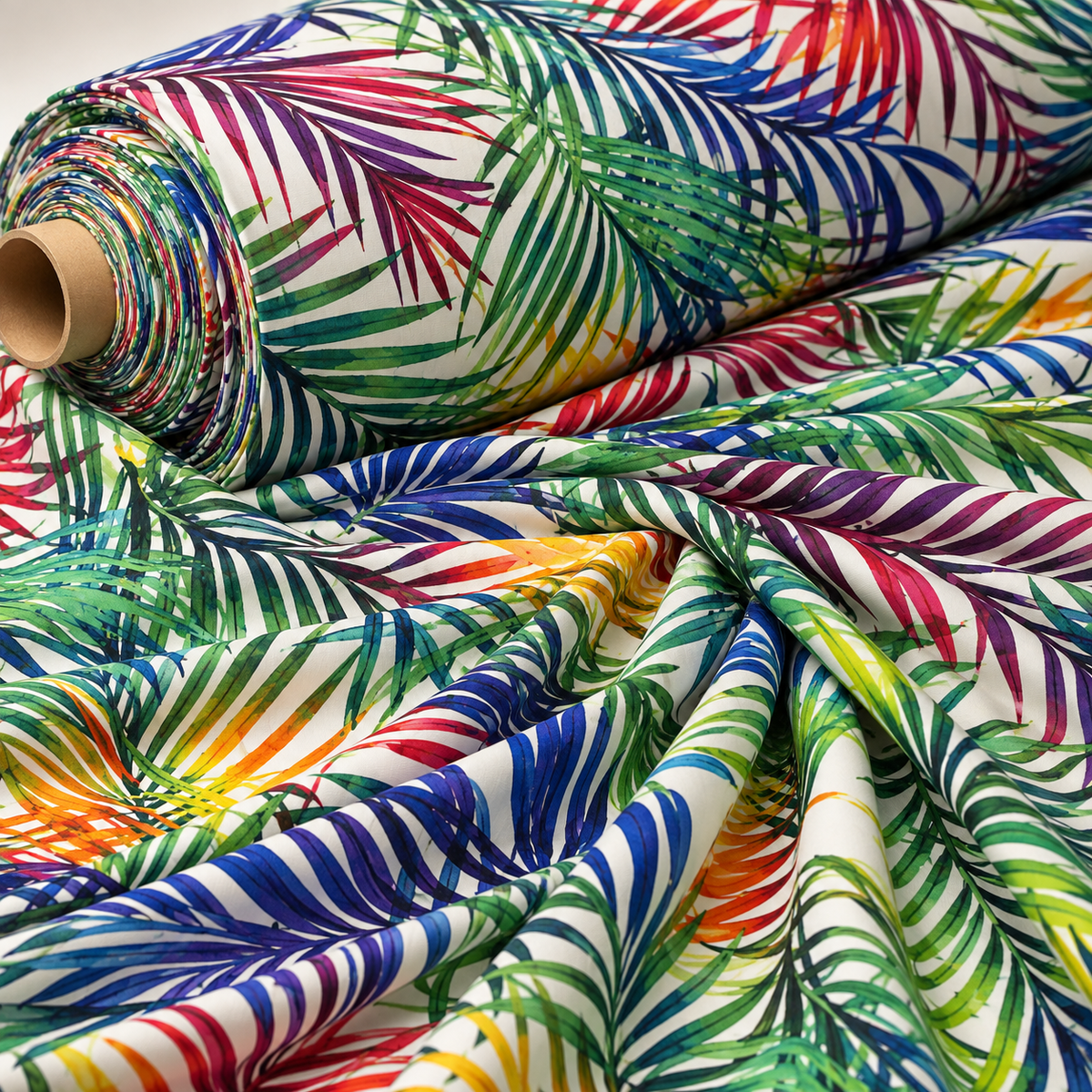 Multicolour Tropical Leaf Print Fabric by the Metre - Whotex Fabrics London