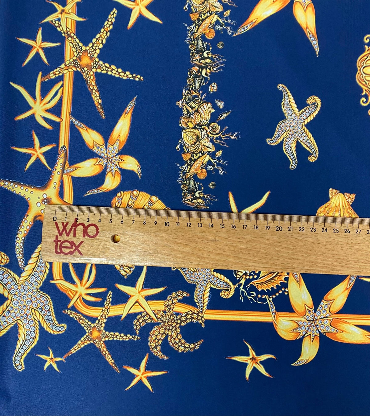 Navy Blue Sea Shell Pattern Luxury Fabric – Custom Printed Fabric, Choose Material by Metre - Whotex Fabrics London